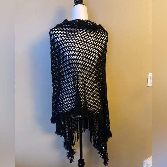 Soft Knit Black Poncho Shawl - Picture 3 of 4